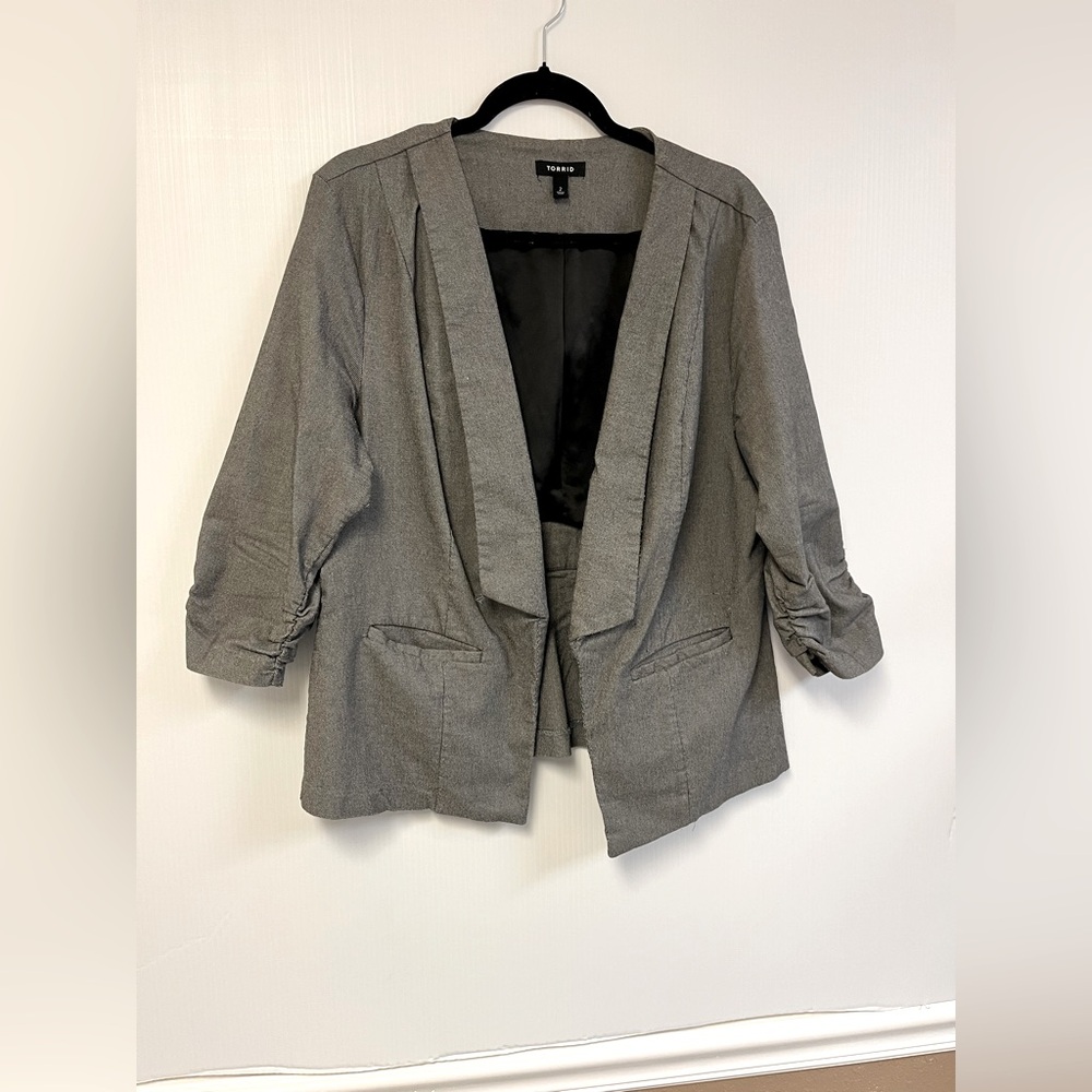 Blazer Ruched Sleeve Shawl Lapel Suit Blazers Jackets Pockets Business Casual